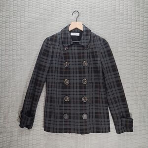 Bailey 44 Gray and Brown Plaid Double-Breasted Jacket-Sz M